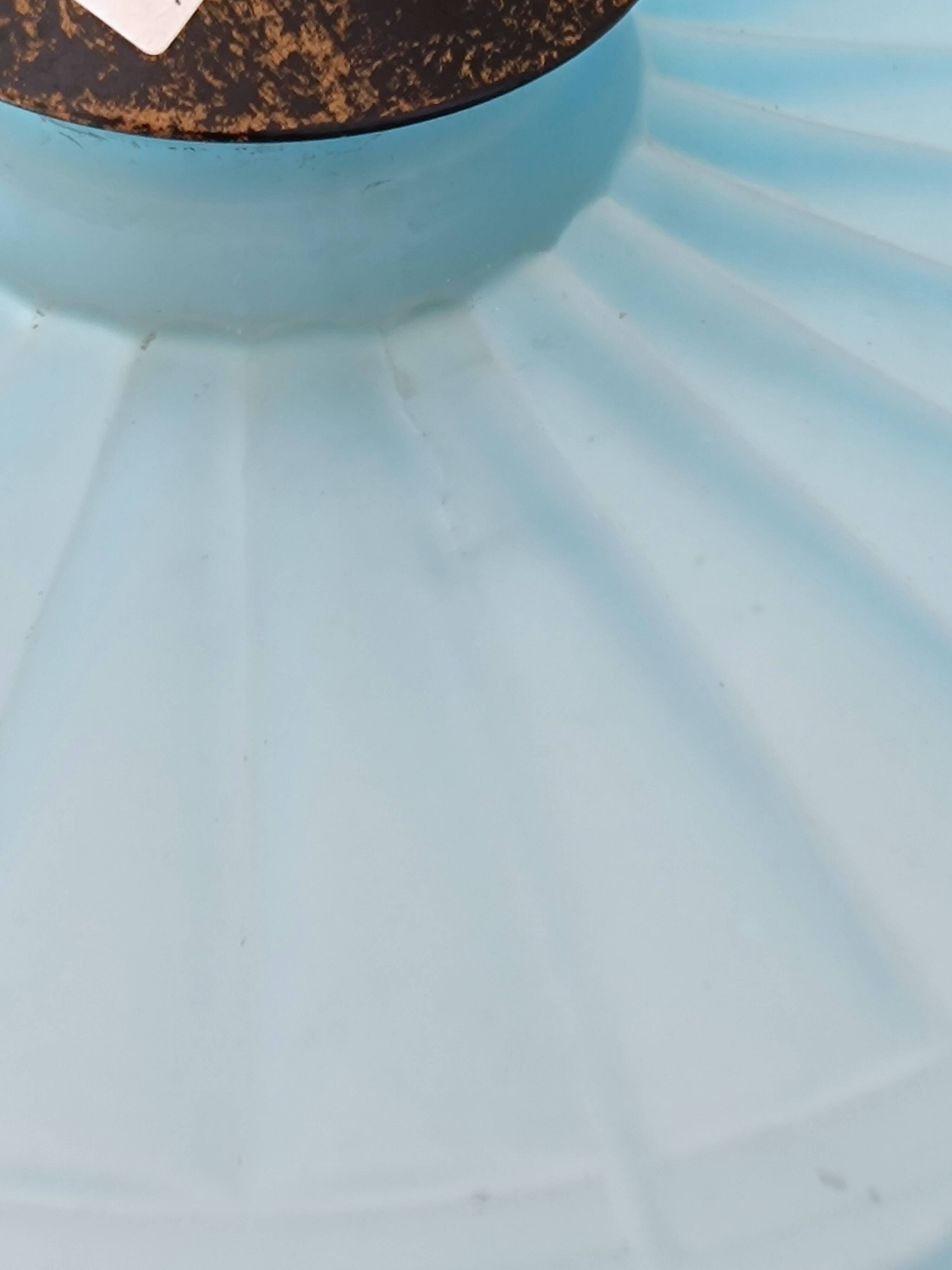 Vintage frosted blue glass pendant light