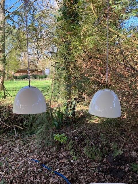 2 Danish white glass pendant lights (50s/60s)