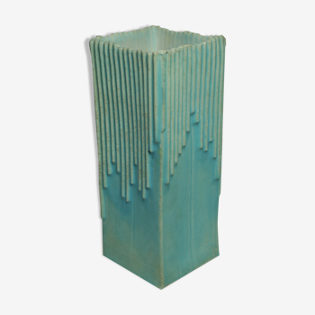 Vase céramique moderniste bleu estampillé signé années 80