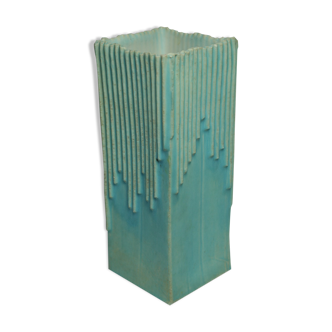 Vase céramique moderniste bleu estampillé signé années 80