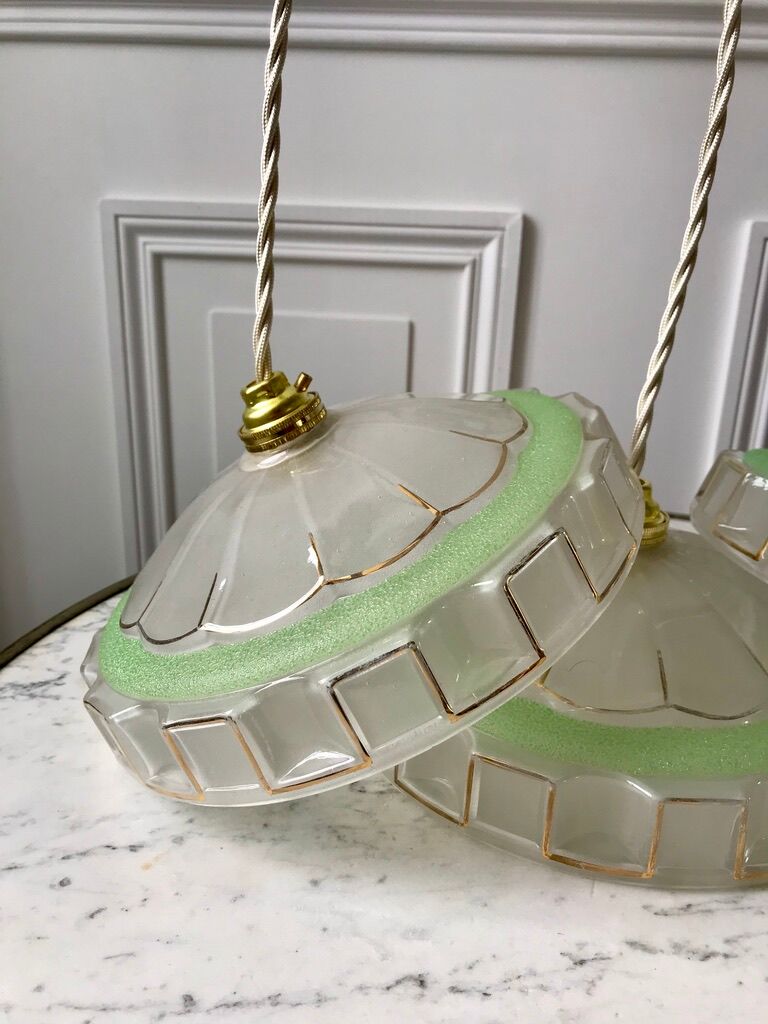 Pair of green granite glass suspensions 50-60s