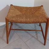 Hocker / Puff Stroh & Holz années 1960