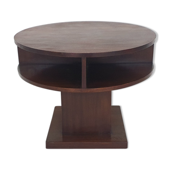 Table d’appoint ronde art déco en acajou, Pays-Bas des années 1930