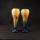 Paire de vase Art Déco en verre multicouche effet marmoréen abstrait coloré