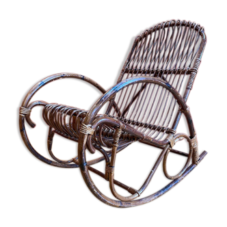 Vintage rocking chair, 60's, rattan and bamboo Rohé Noordwolde