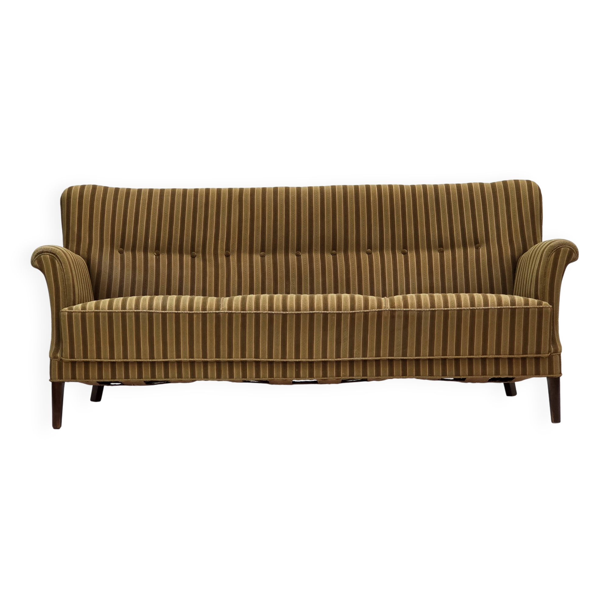 1960s, 3-seater Danish sofa, green furniture wool, original condition.