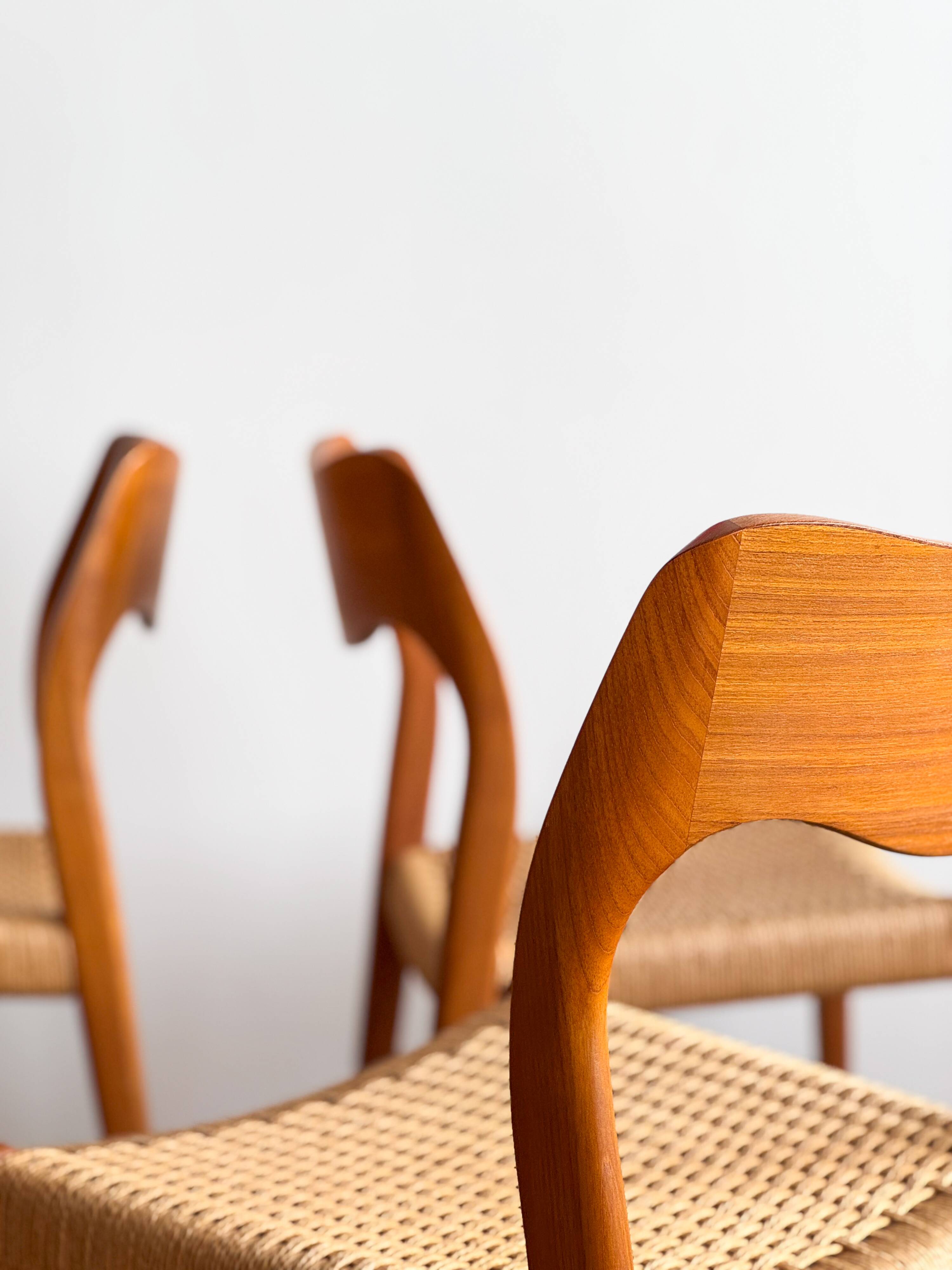 Set of 6 #71 teak chairs by Niels O. Møller, JL. Moller Mid Century