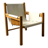 Safari armchair in white leather by Ibisco, Italian design, 1970s.