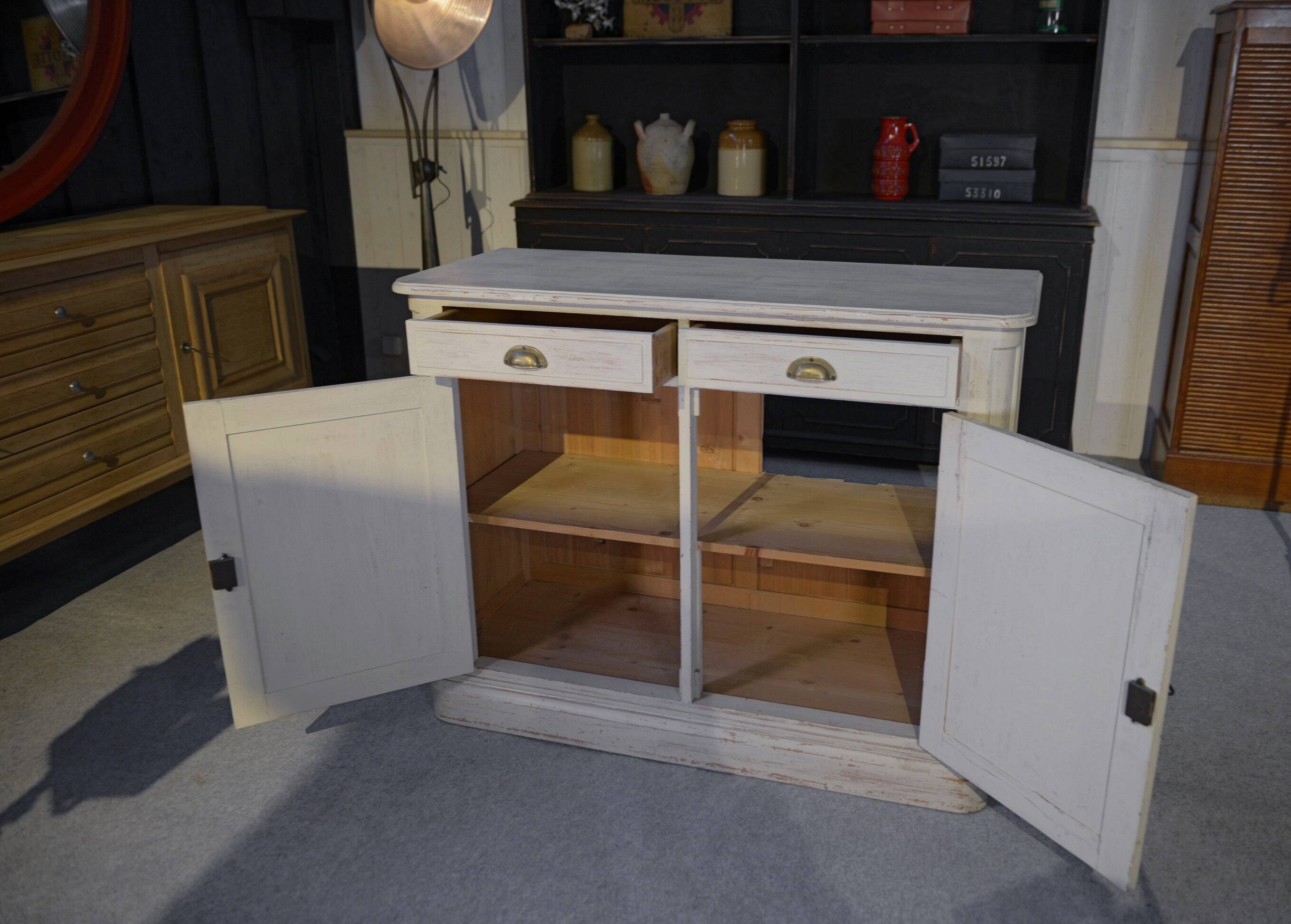 Low sideboard with 2 doors, white patina, 1960s