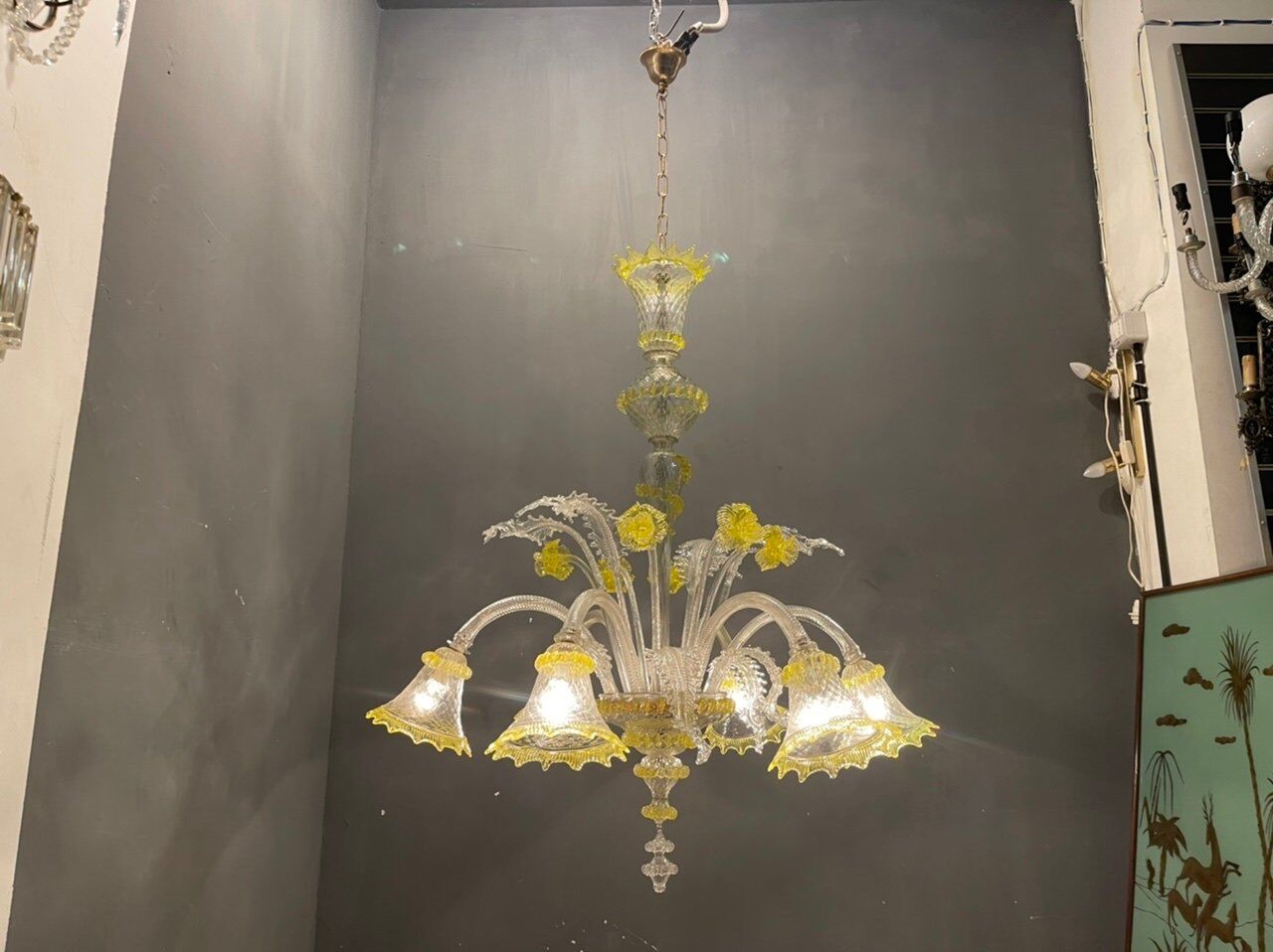 Italian flower chandelier in murano glass, 1960s