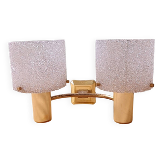 Double wall light in brass and gilded plastic - granite shades 1950