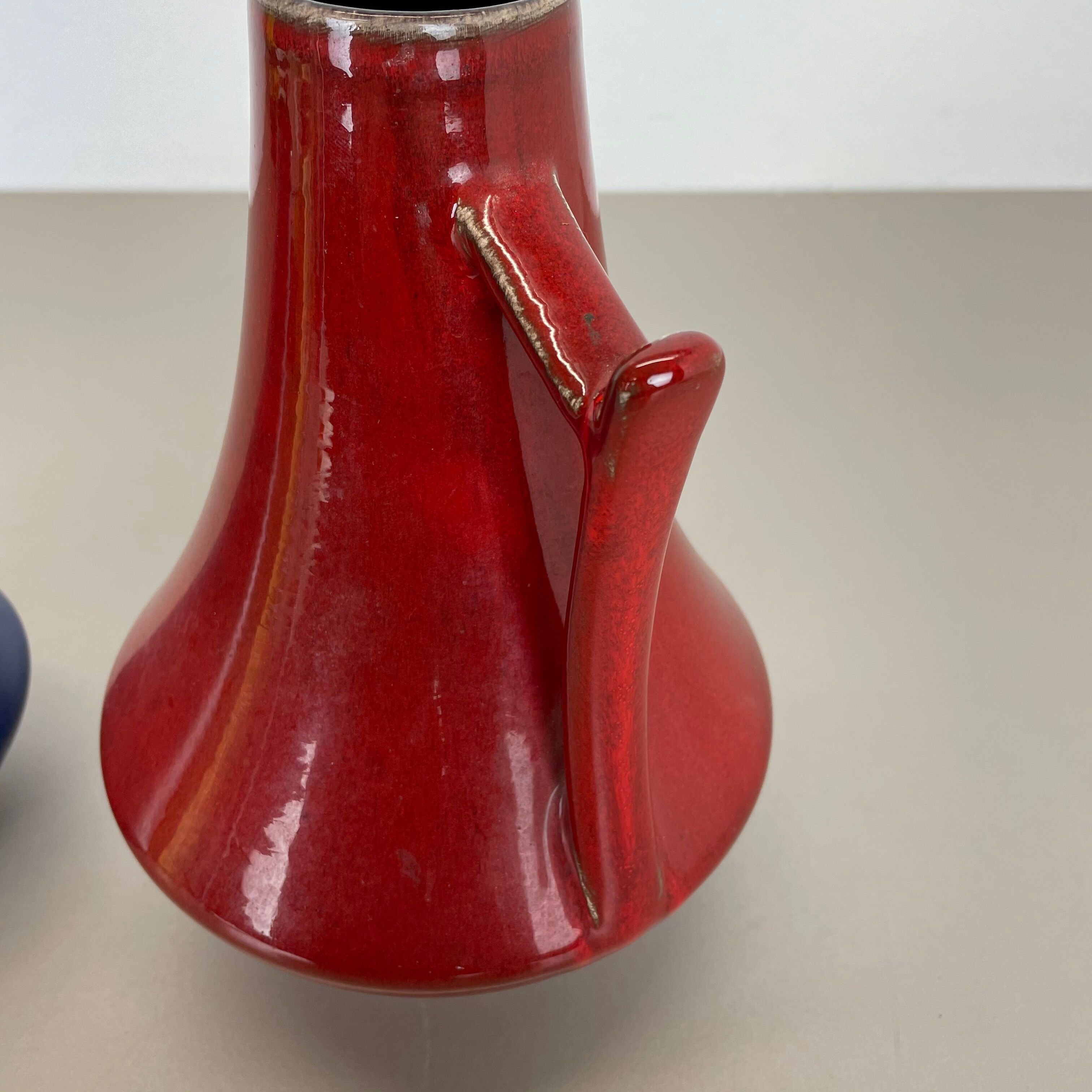 Set of two pottery fat lava vases "black-red" by Jopeko, Germany, 1970s modern