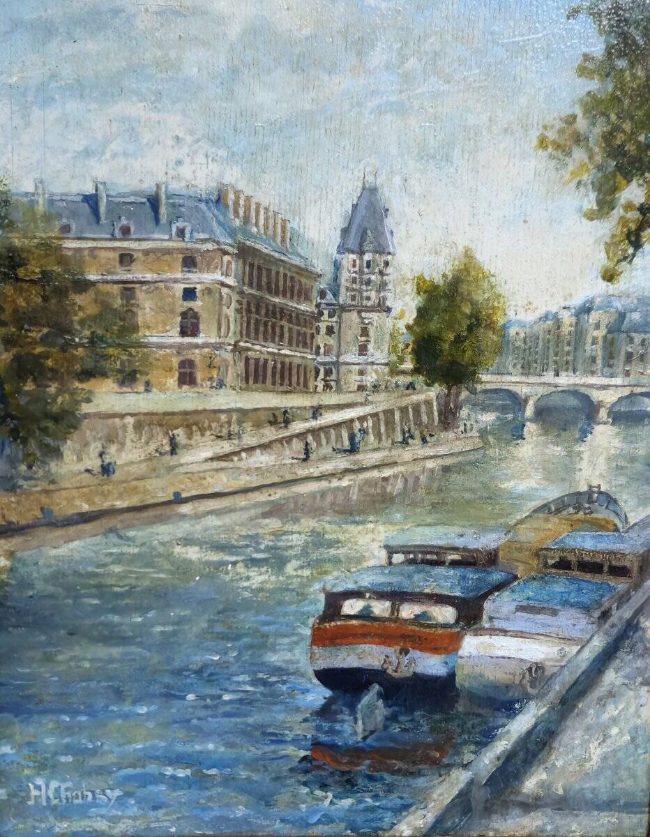 Huile sur panneau – Paris Quai des Grands-Augustins – signée H. Charby
