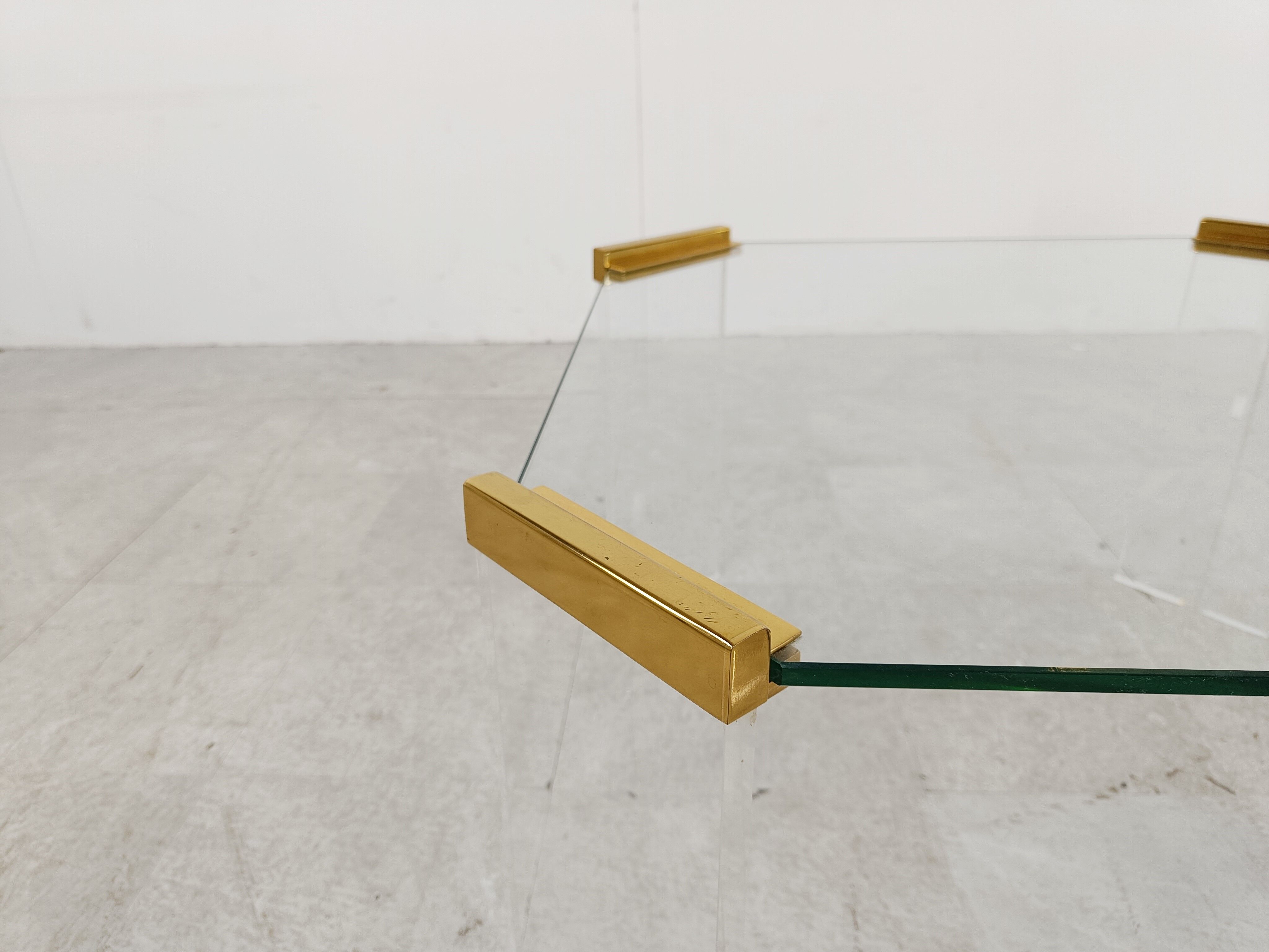 Lucite and brass coffee or side tables, 1970s