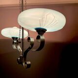 Art Deco chandelier with blue opaline glass
