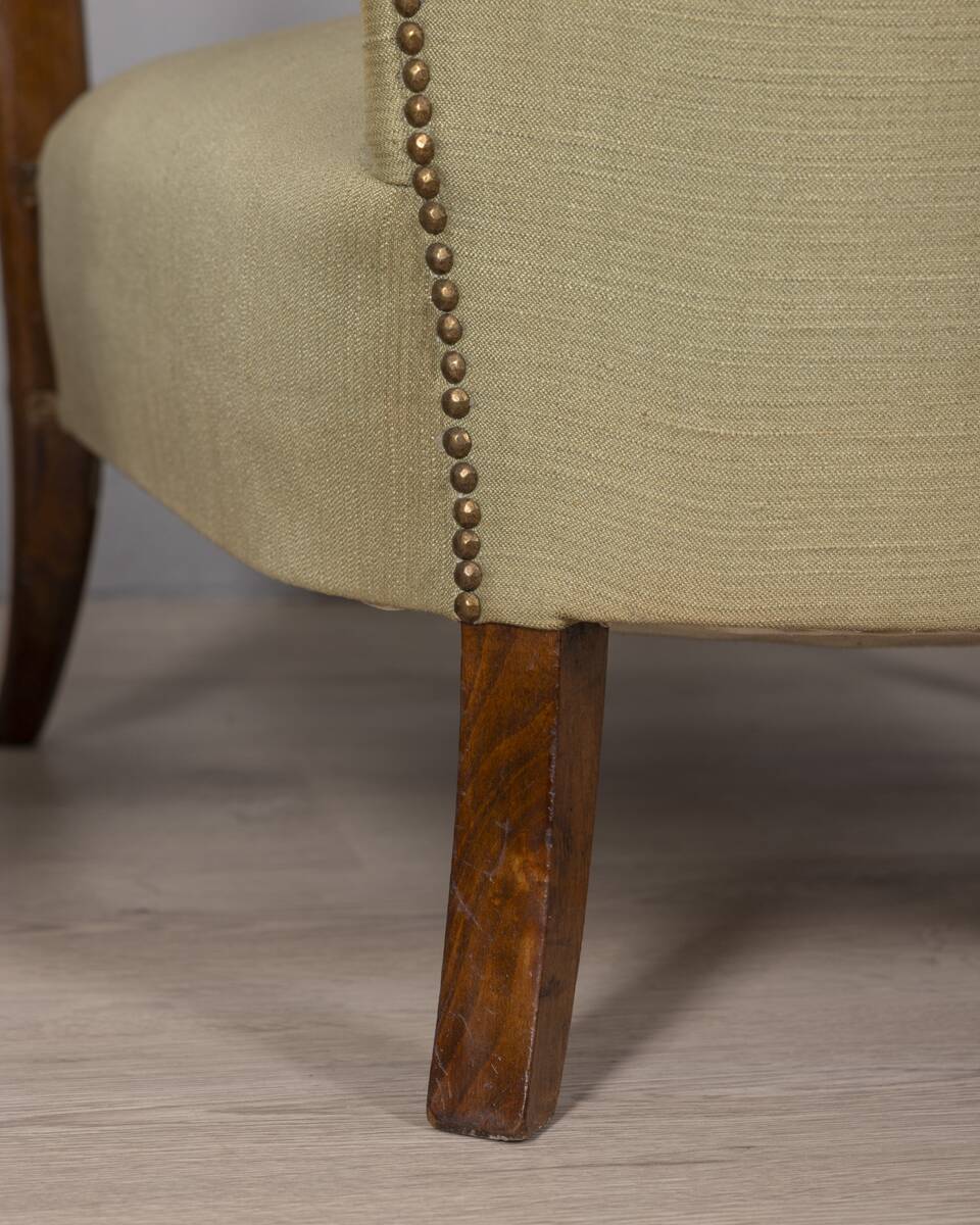 PAIR OF VINTAGE 1940S ARMCHAIRS IN WOOD AND FABRIC, ITALIAN DESIGN