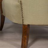 PAIR OF VINTAGE 1940S ARMCHAIRS IN WOOD AND FABRIC, ITALIAN DESIGN