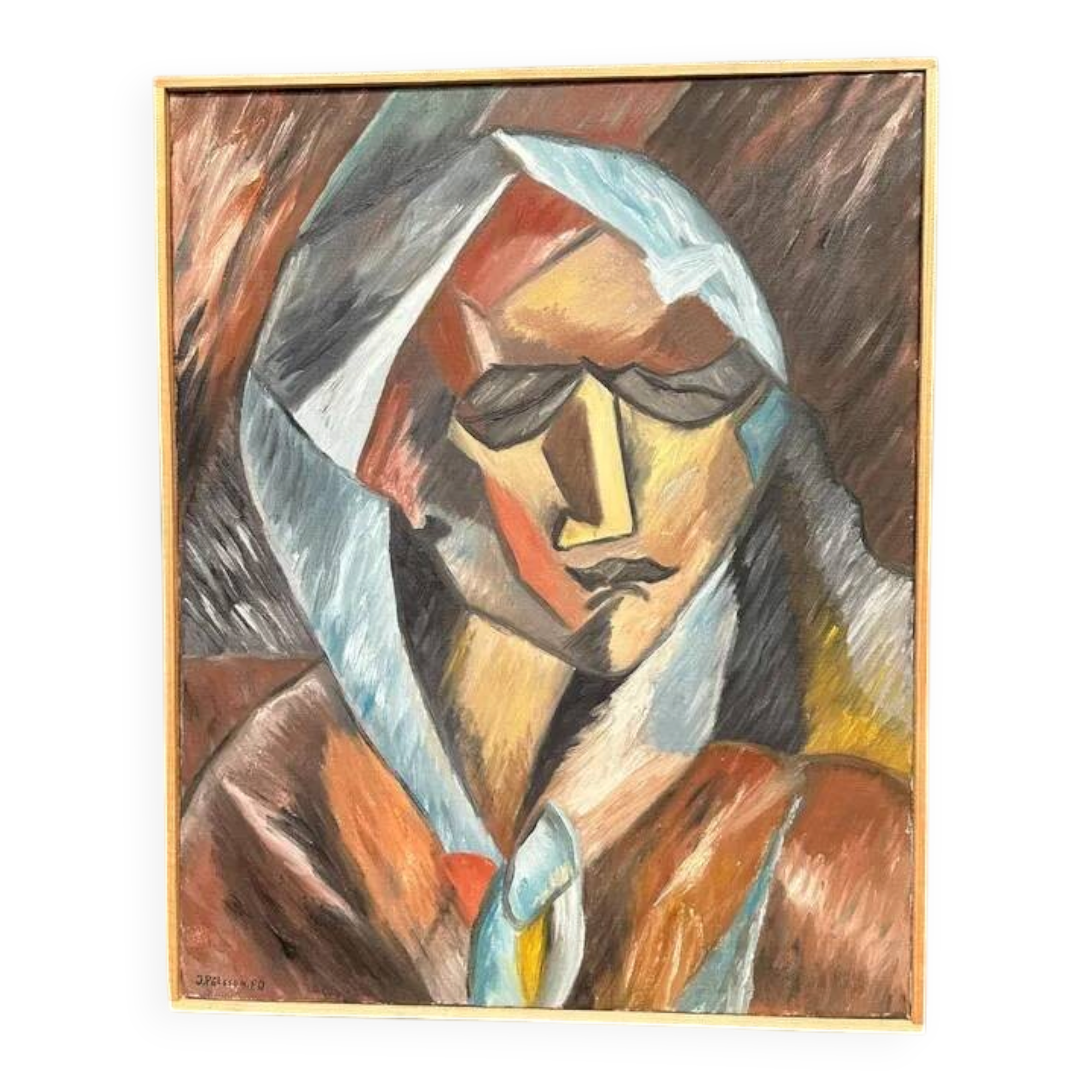 Original Swedish Oil on Canvas – “Cubist Woman Portrait” by Jan Pålsson – Signed – Dated 1980 – Vintage & Framed – 77 × 62 cm