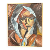 Huile sur toile originale suédoise – « Portrait de femme cubiste » par Jan Pålsson – Signé – Daté de 1980 – Vintage et encadré – 77 × 62 cm
