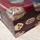 Jewelry box, Chinese jade stone - Wood - Mahogany, Brass