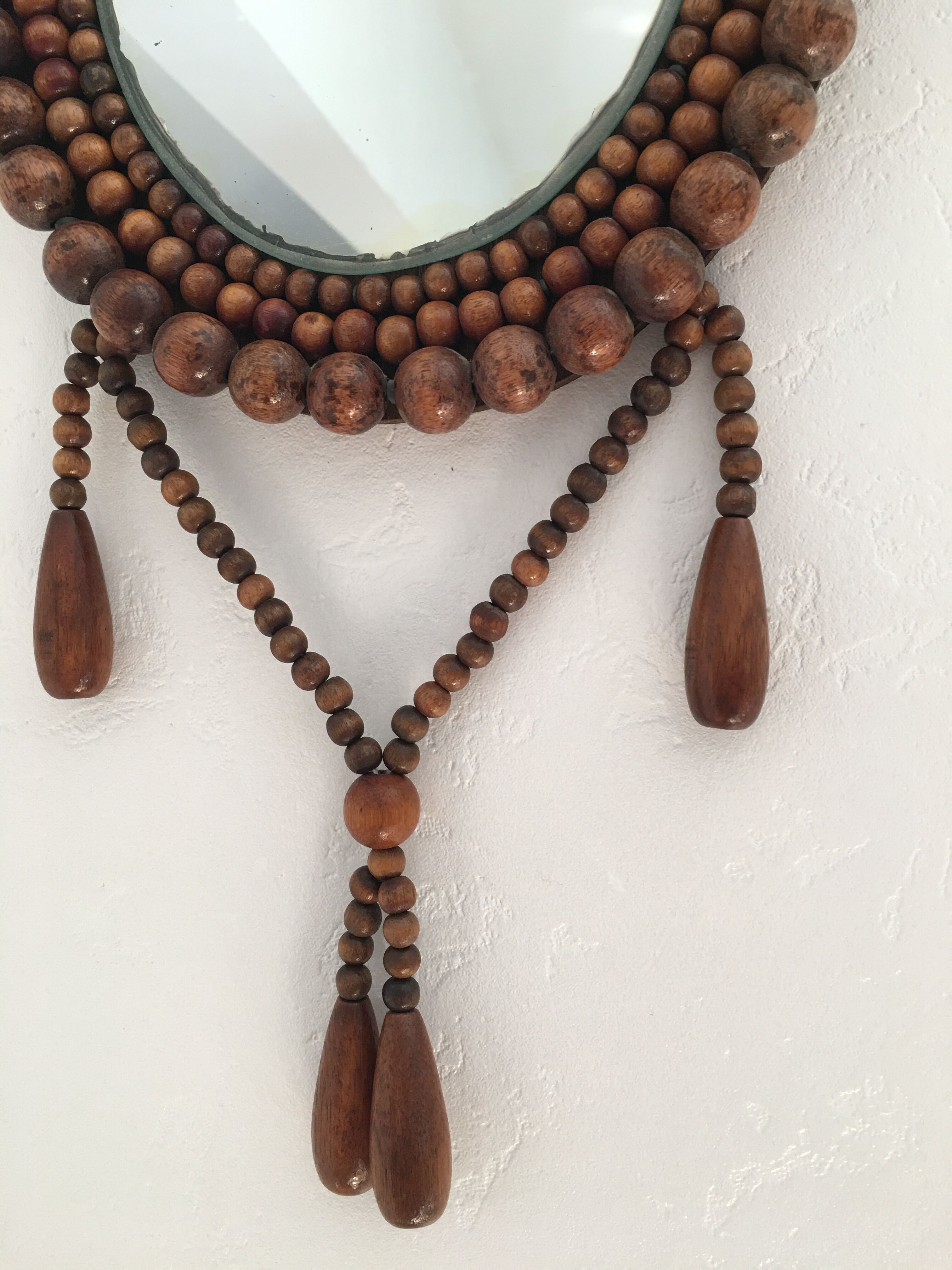 Vintage bohemian mirror in wooden beads - 22x26cm