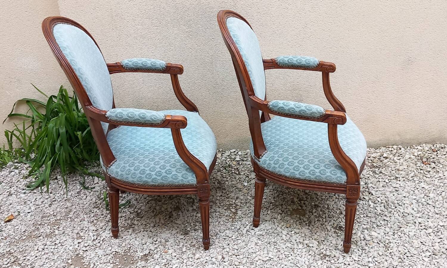 Pair of Louis XVI style medallion armchairs
