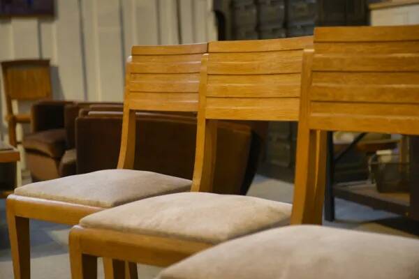 Set of 6 oak chairs by Gaston Poisson, 1940s