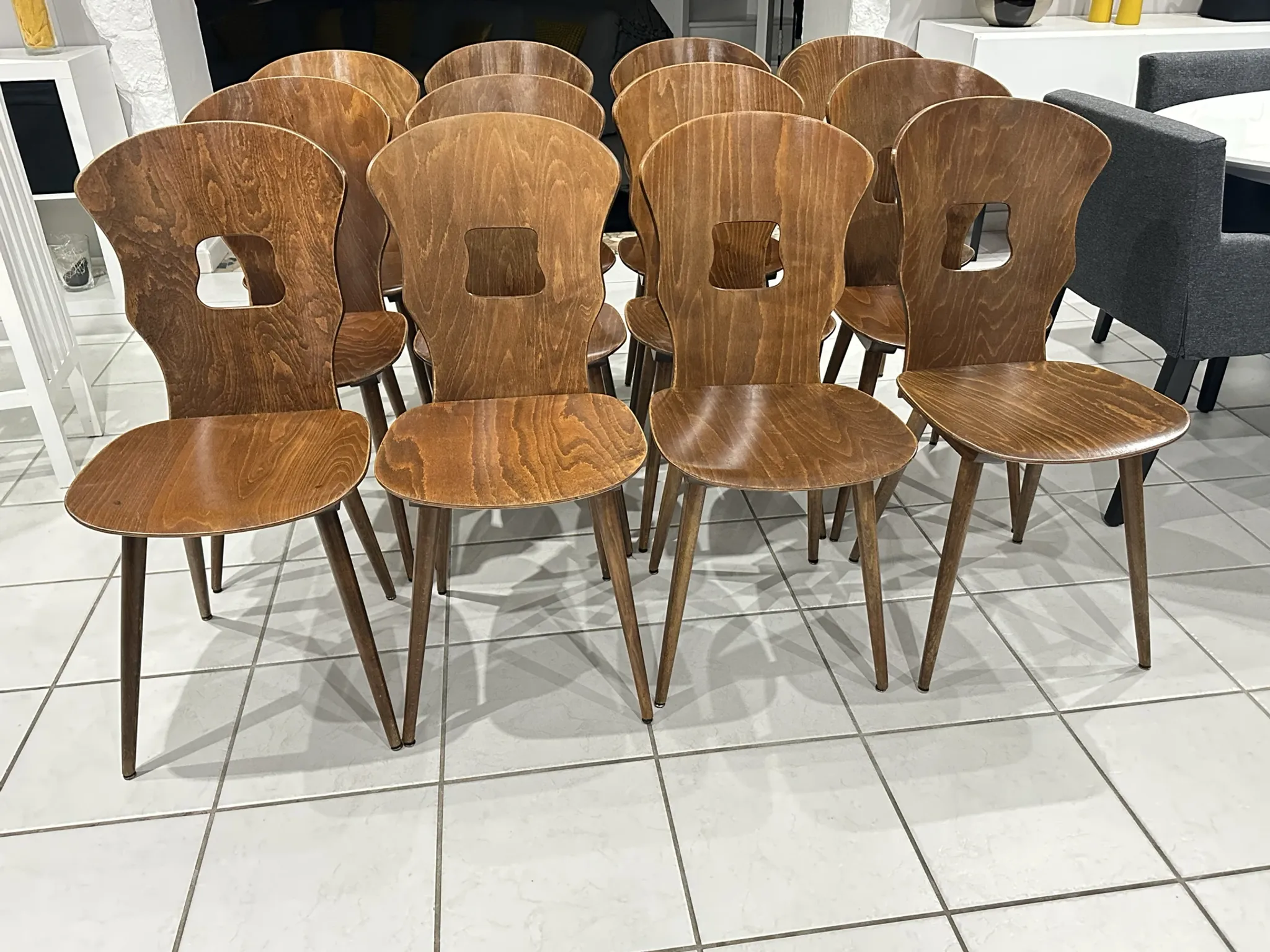 Set of 12 Baumann bistro chairs model Gentiane vintage 1970