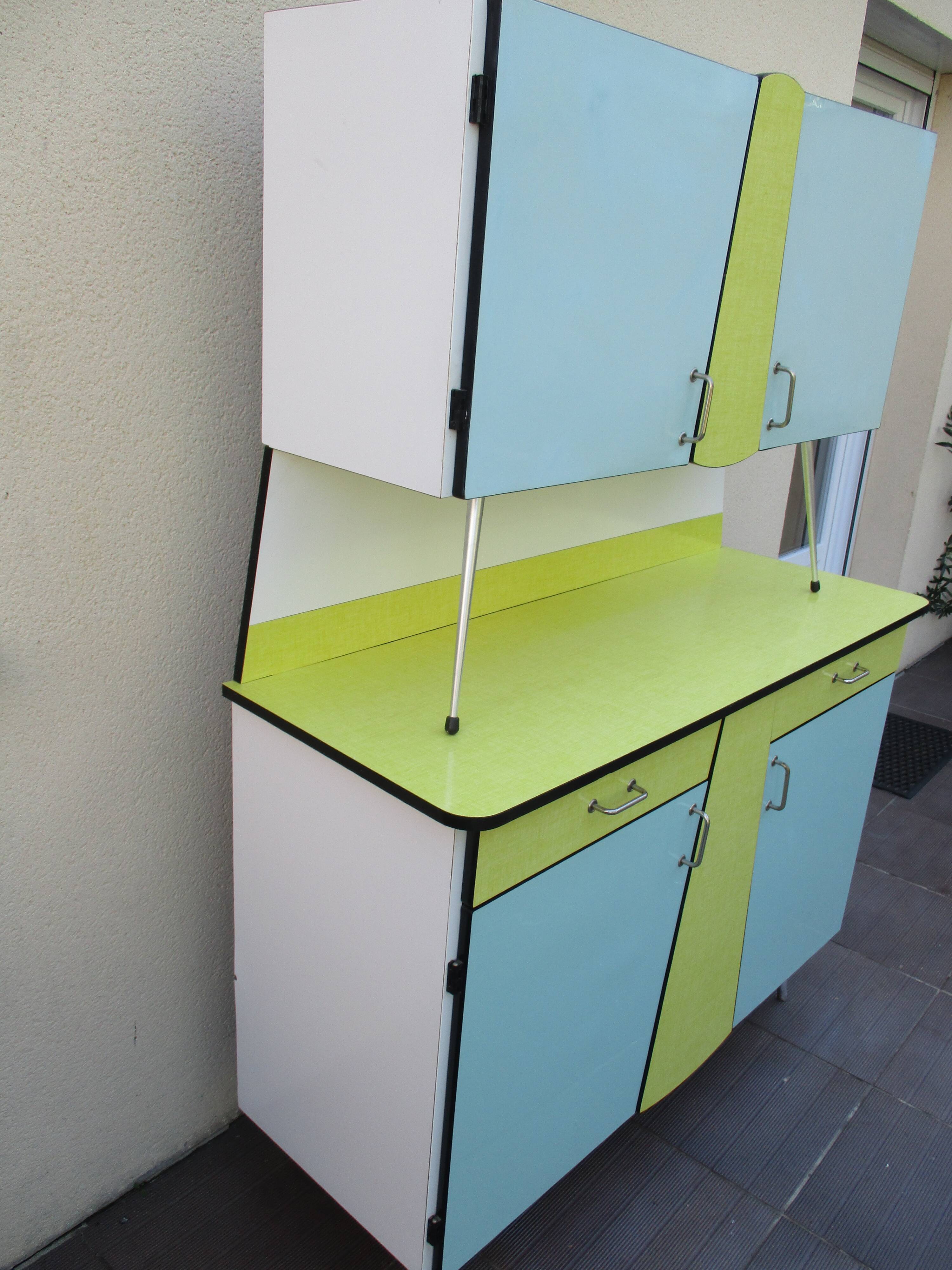 Yellow and blue vintage formica kitchen buffet