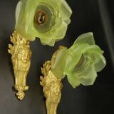 Paire d'appliques style Louis XV du XIXe - bronze & tulipes vertes