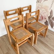 Ensemble de 4 chaises en bois et cannage - années 1960-70