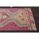 Vintage Turkish Oushak handmade wool cotton pink runner rug 85x370