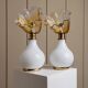Pair of vintage Murano glass table lamps - flower-shaped shades, twisted glass, brass details - Italy 1970s - unique bedside lamps, elegant gift