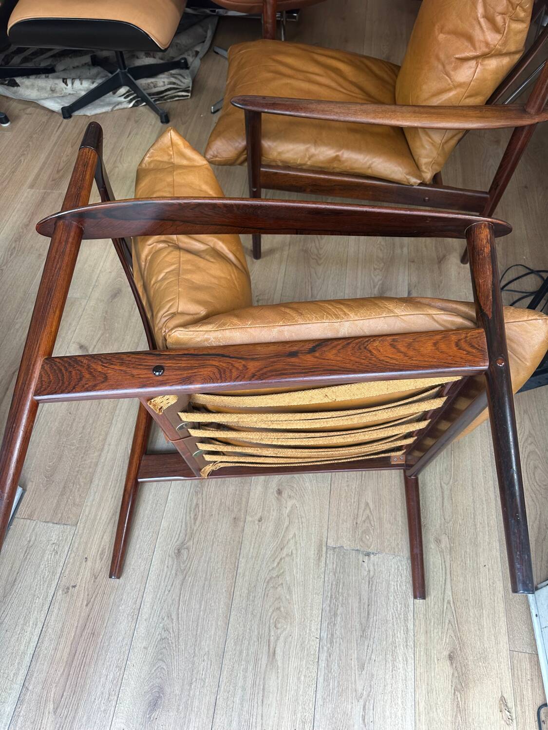 Pair of PJ 56 Grete Jalk armchairs in Rio rosewood, 60s
