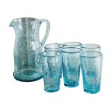 Service verre soufflé bullé bleu ciel