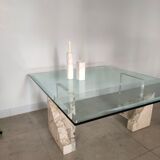 Travertine and glass coffee table