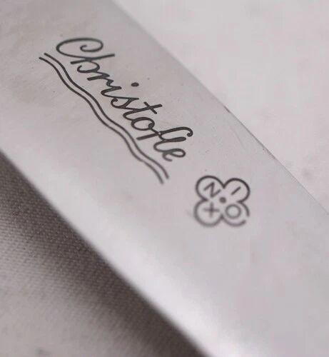 Christofle Rubans, 10 dessert knives, dessert, cheese, silver-plated metal.