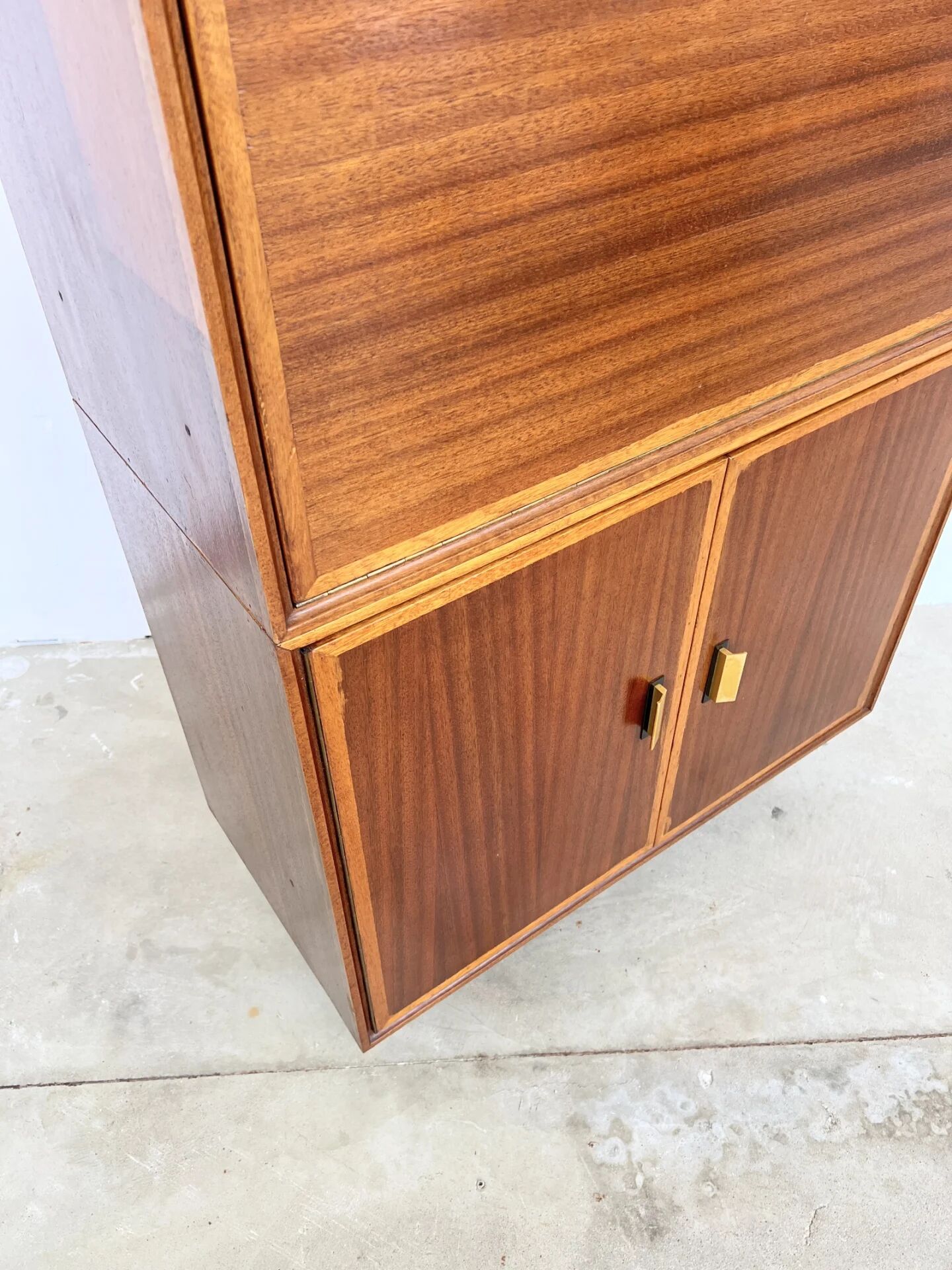 High mahogany cabinet with drop-down front — bar or secretary, custom-made, 1960s