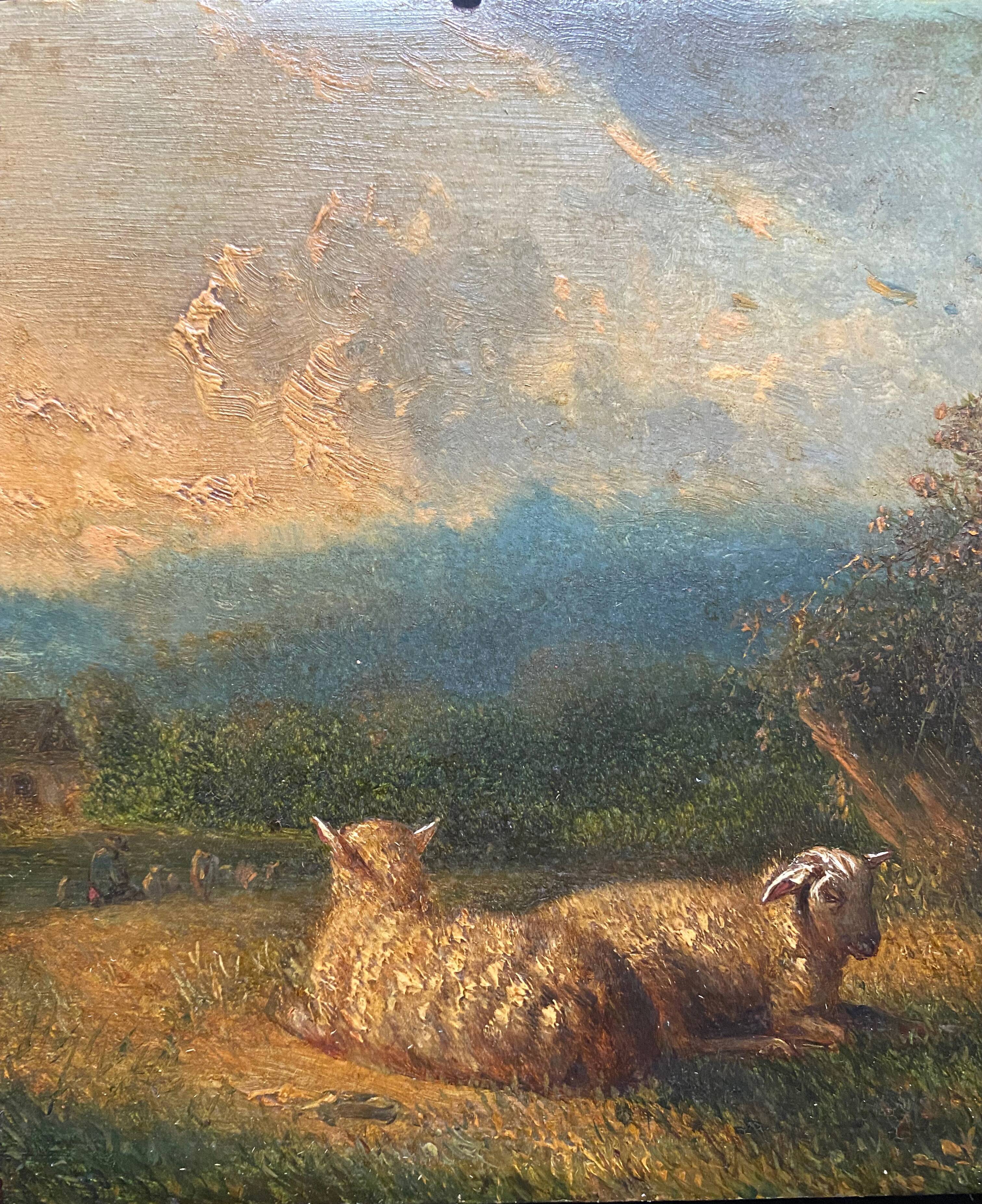 HSP painting "Pastoral with lambs" by Petrus Marius Brouwer (1819/1886)