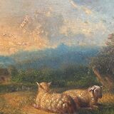 HSP painting "Pastoral with lambs" by Petrus Marius Brouwer (1819/1886)