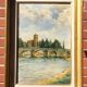 Peinture à l'huile sur toile de paysage fluvial vintage, signée