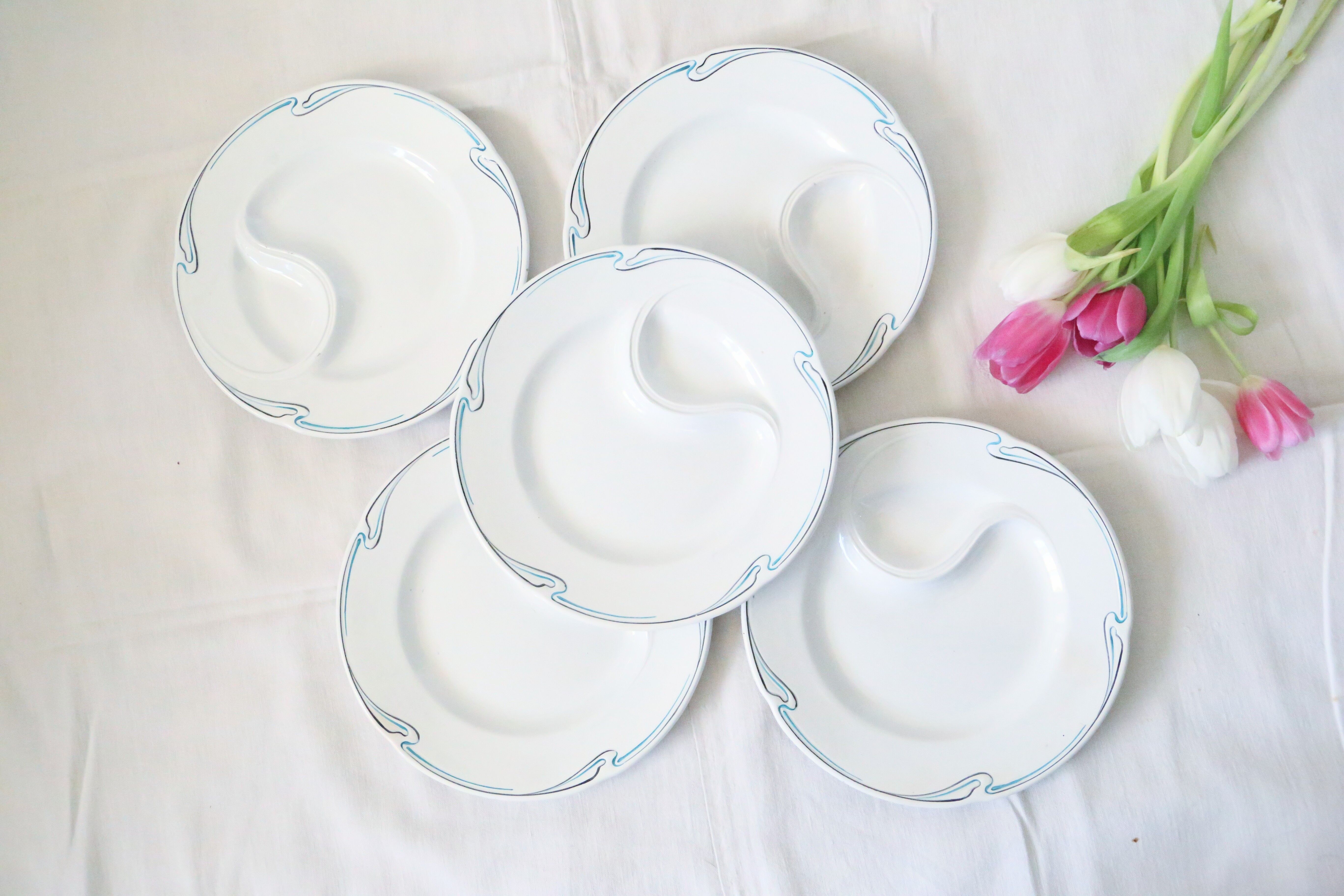 Set of 5 asparagus plates, Hamage, 1930, French manufacture, rare, art deco