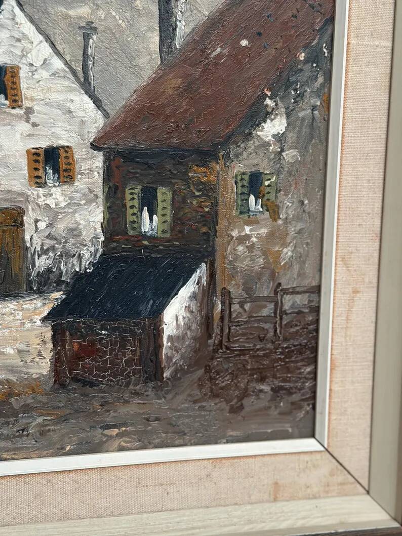 Original Swedish Oil on Canvas – "Houses", Unknown Author – Signed, Vintage and Framed – 61 x 51 cm (24 x 20 inches)