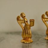 Paire de bougeoirs vintage suédois en laiton en forme d'ange, de la marque Skultuna.