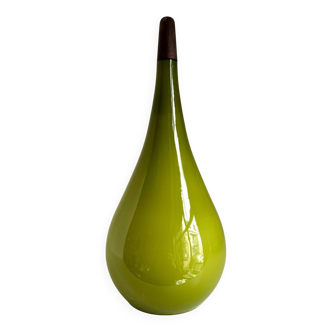 Scandinavian pendant light in green opaline and teak