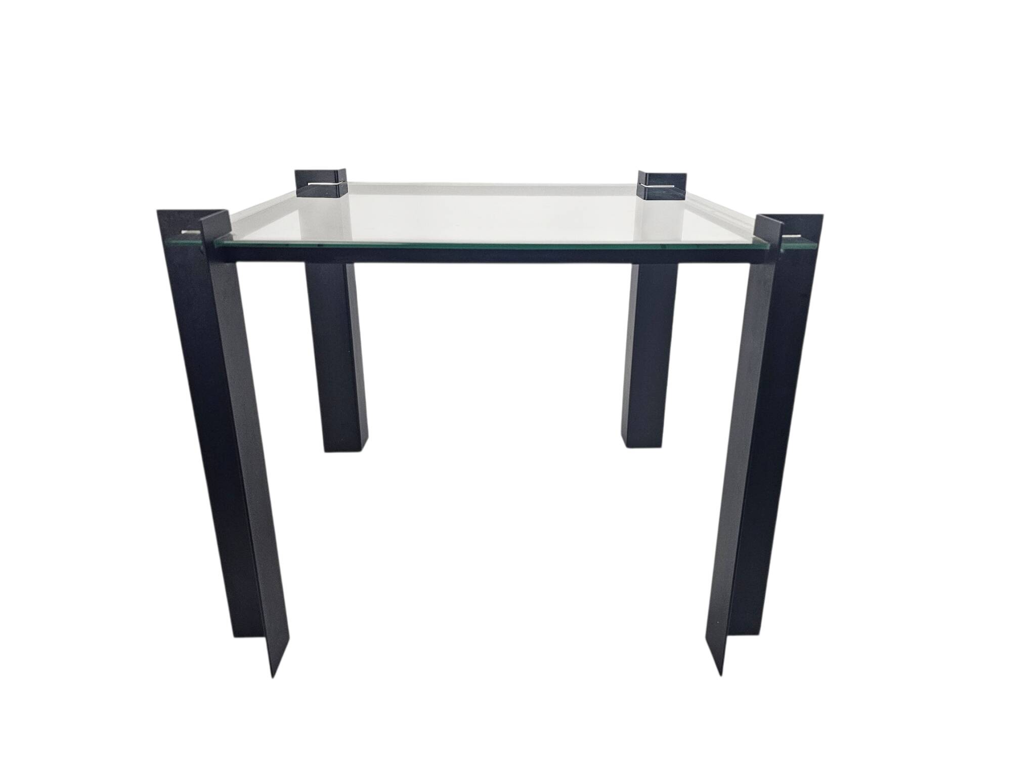 Table d'appoint postmoderne - carrée - en verre - en métal - années 80