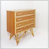 Vintage Bamboo Rattan Wicker Cane Chest Of 4 Drawers