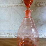 Pink engraved glass carafe