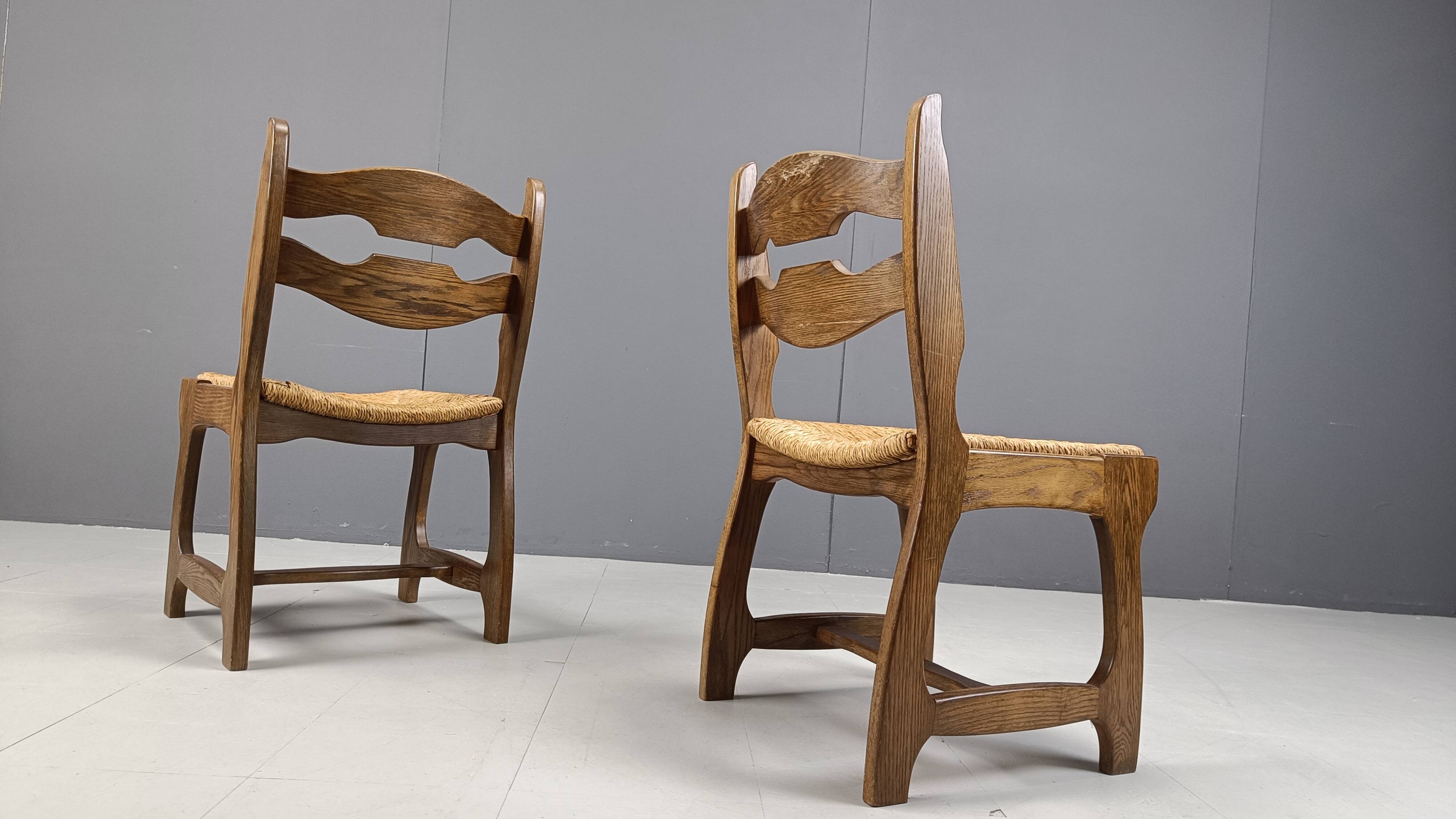 Vintage oak and wicker dining chairs, 1960s