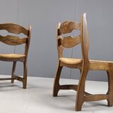 Vintage oak and wicker dining chairs, 1960s
